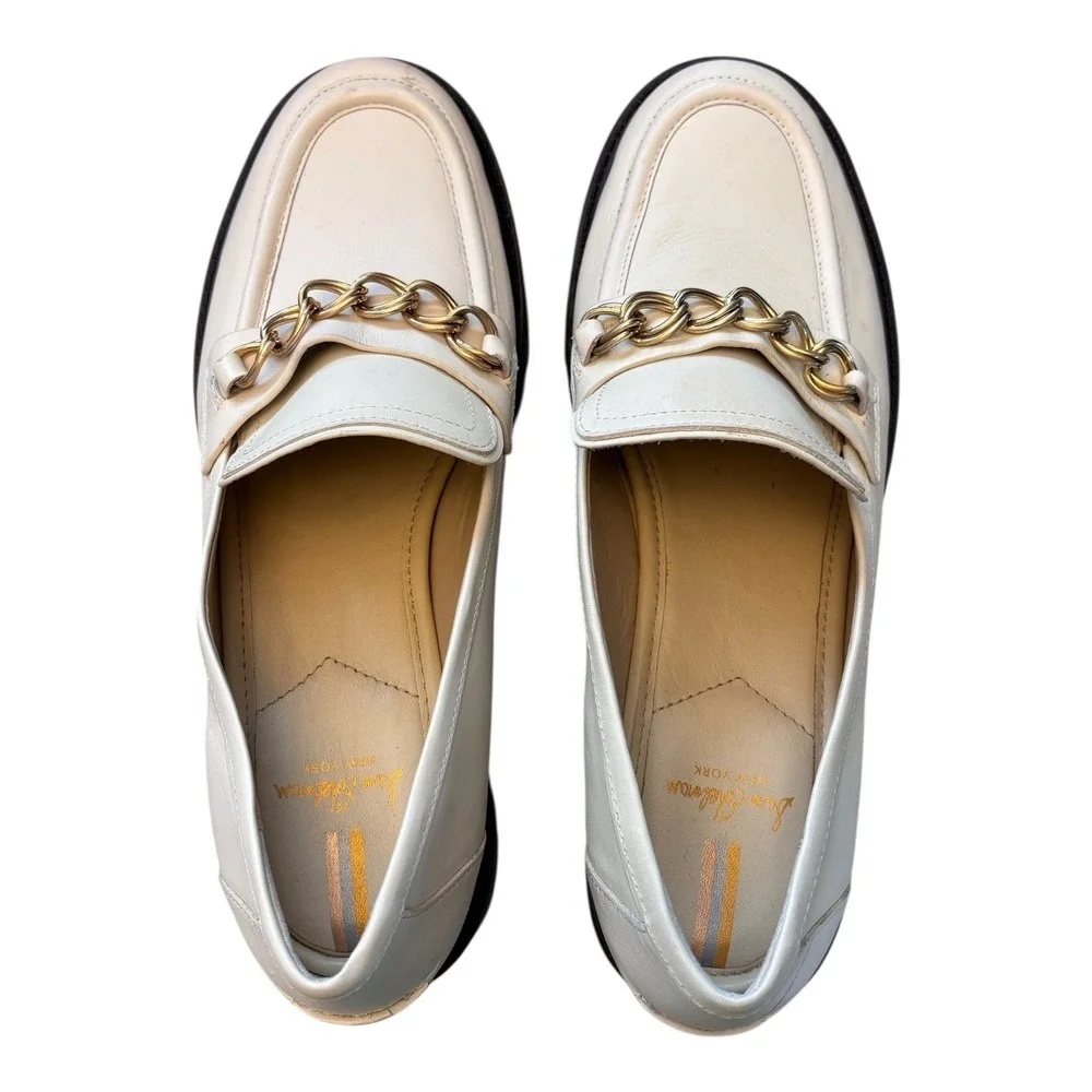 Sam Edelman Taelor Womens 9 M Cream Leather Gold Chain Lug‎ Sole Loafers Chunky
